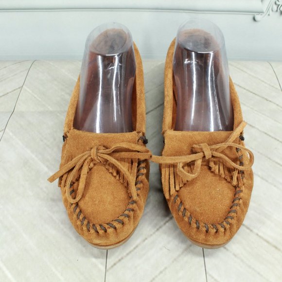 Minnetonka Kilty Brown Suede Cushioned Slip On Moccasins Slippers Size 8 - Picture 5 of 9